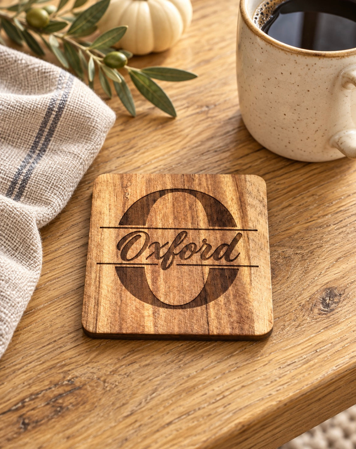 Oxford Engraved Acacia Wood Coasters