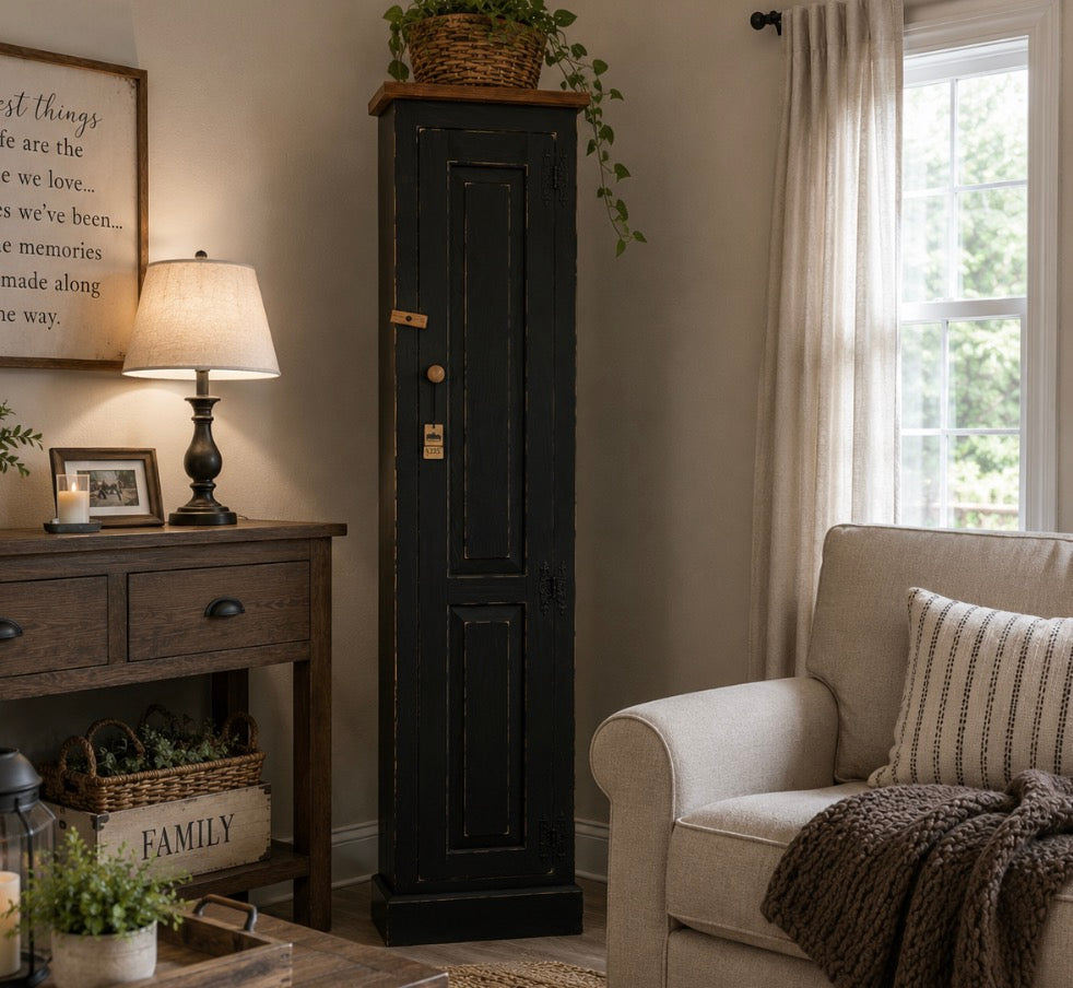 Amish Handcrafted Chimney Cabinet- Black distressed