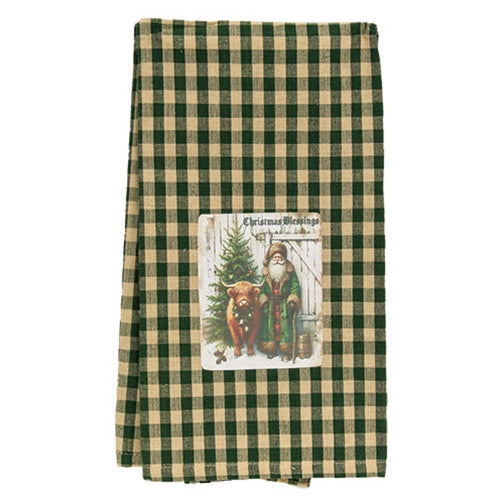Christmas Blessings Santa & Highland Dish Towel