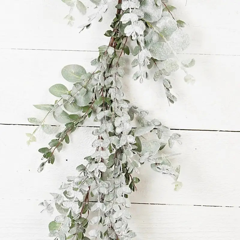 Snowy Flocked Mixed Eucalyptus Leaves-
