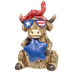 Resin Patriotic Highland Cow Sitter