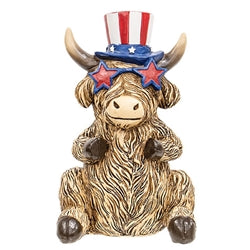 Resin Patriotic Highland Cow Sitter