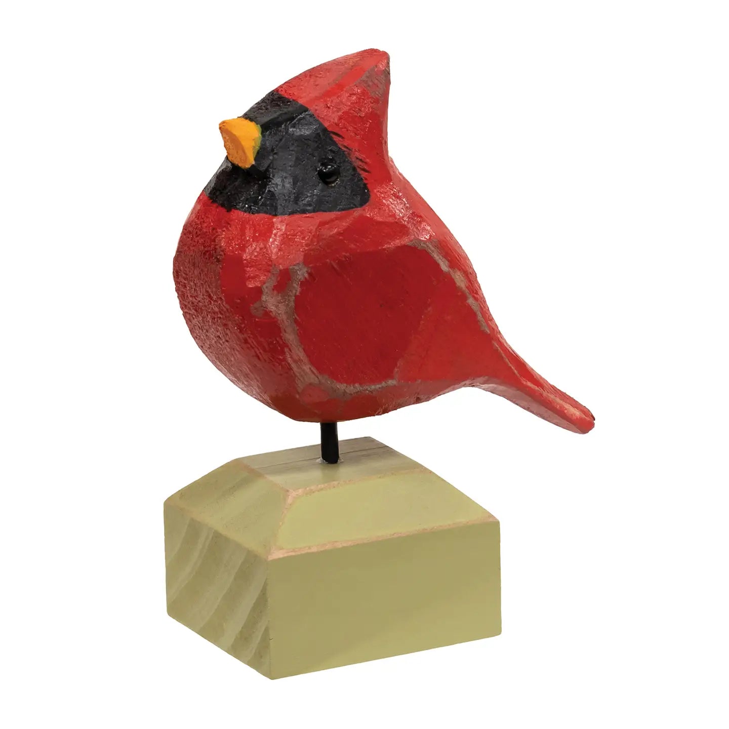 Carved Chunky Wood Male Cardinal On Base