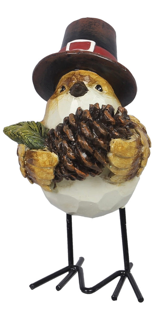 Polyresin Birds with Metal Feet Tabletop- Pinecone