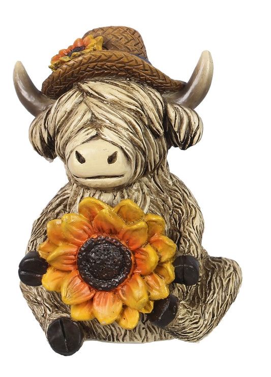 Polyresin Cow Decor Tabletop- Sunflower