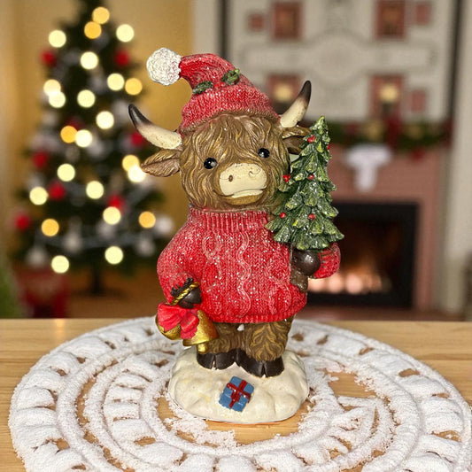 Resin Highland Cow Tabletop- Red sweater