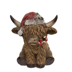 Resin Holiday Highland Cow- Santa Hat