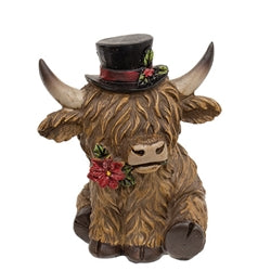 Resin Holiday Highland Cow- Top Hat