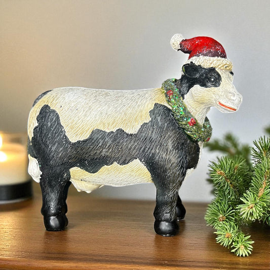 Resin Christmas Cow- Santa Hat