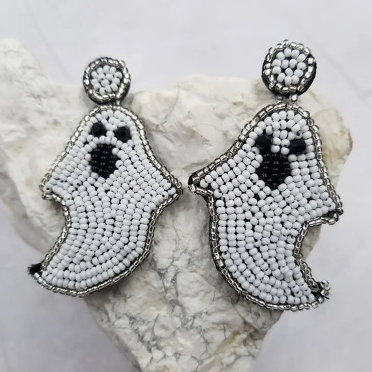 Handmade Bead Halloween Ghost Earrings