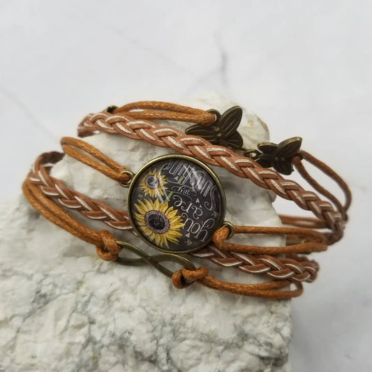 You Are My Sunshine Sunflower Bracelet- Brown