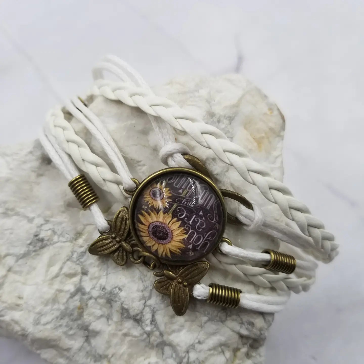 You Are My Sunshine Sunflower Bracelet- White