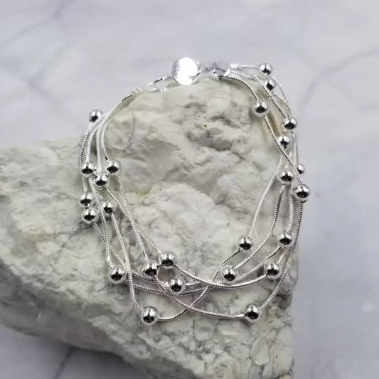 Silver Multi Row Beaded Bracelet