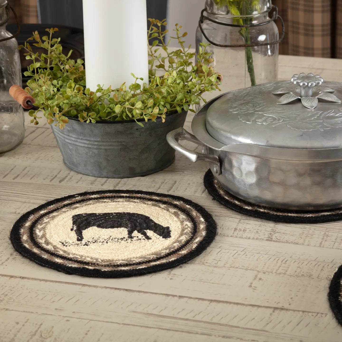 Sawyer Mill Charcoal Cow Jute Trivet
