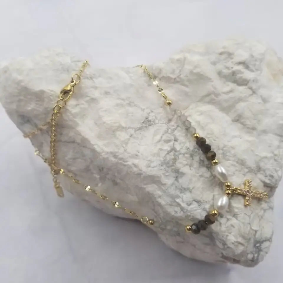 Gold Plated Cross Pearl Necklace