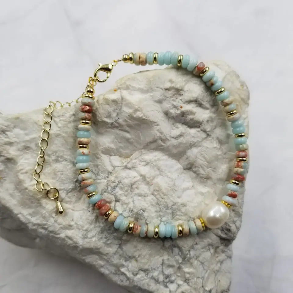 Gemstone Bead and Freshwater Pearl Bracelet