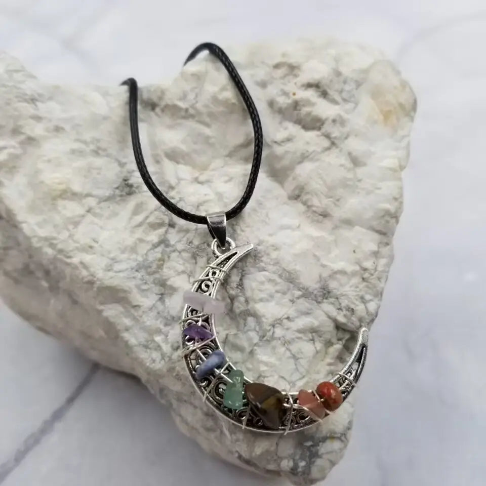 Natural Stone Moon Pendant Necklace