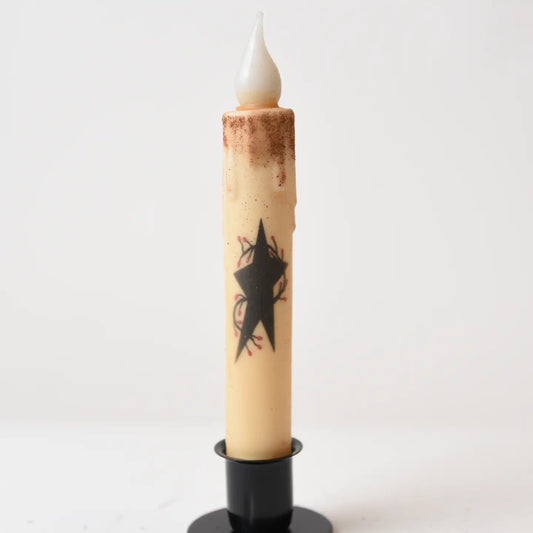 Black Star with Berries Led Timer Taper Candle