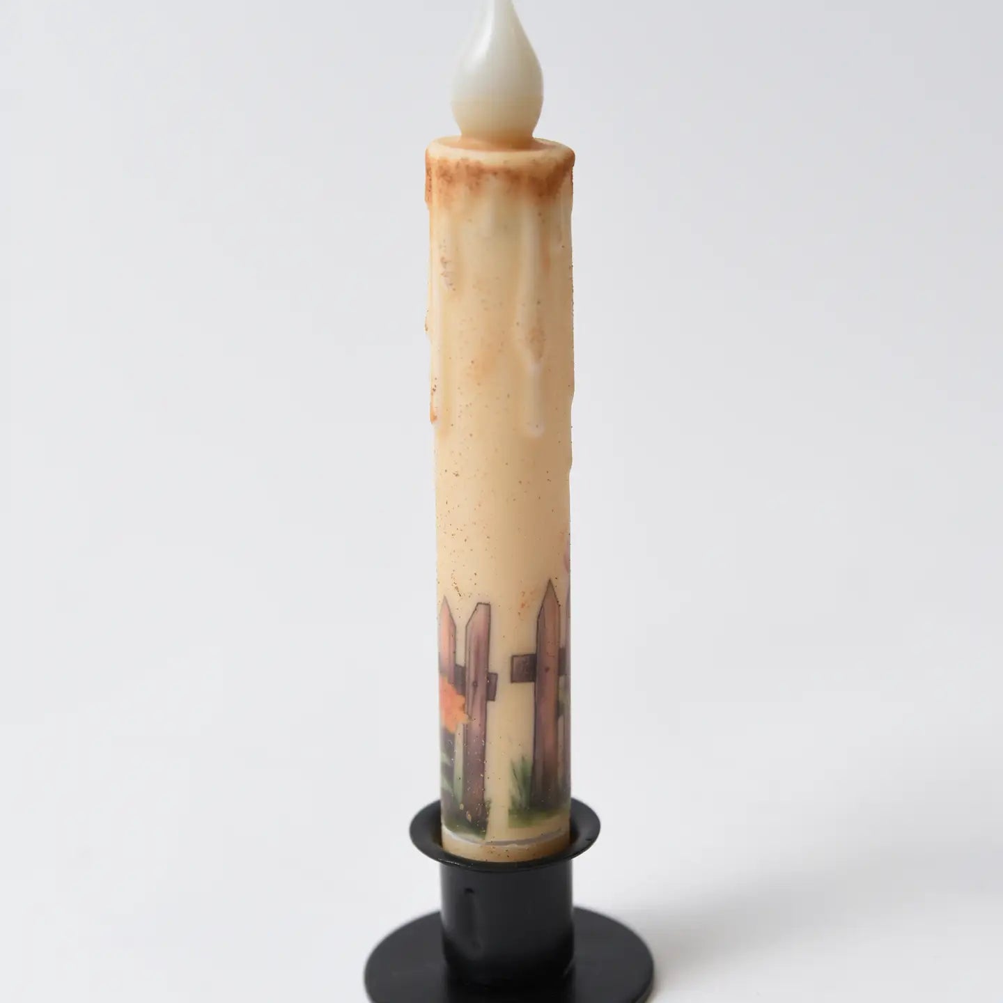 Flowers On Fence Panorama Led Timer Taper Candle
