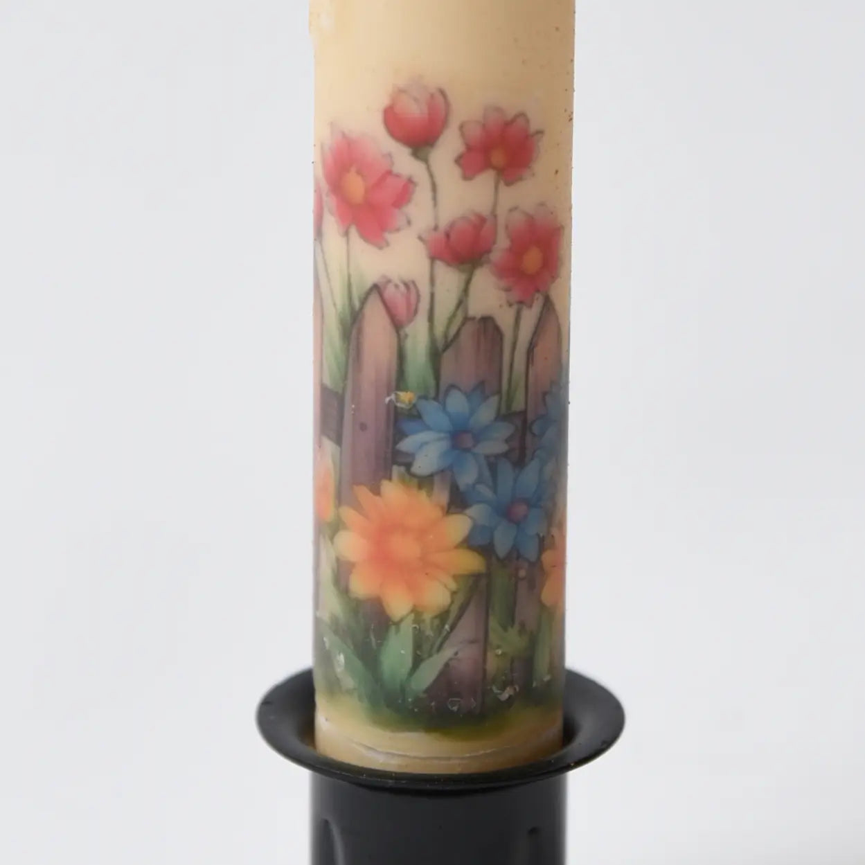 Flowers On Fence Panorama Led Timer Taper Candle