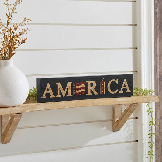 America Flag and Firecracker Mdf Block Sign