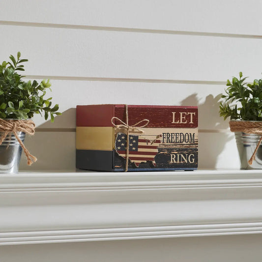 Let Freedom Ring Mdf Block Sign w/ American Map Ornament On Twine
