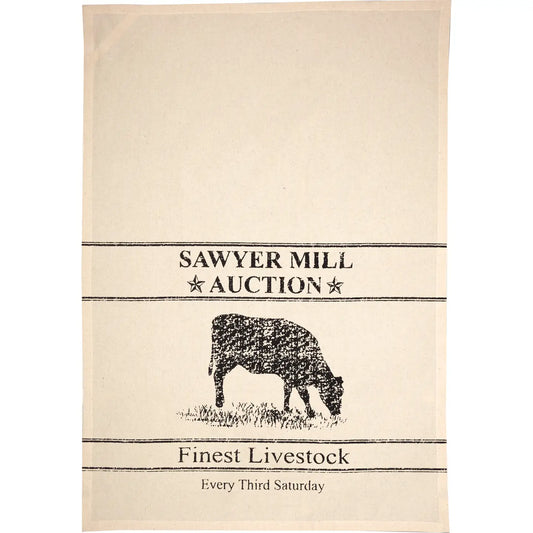 Sawyer Mill Charcoal Cow Muslin Unbleached Natural Tea Towel