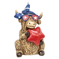 Resin Patriotic Highland Cow Sitter