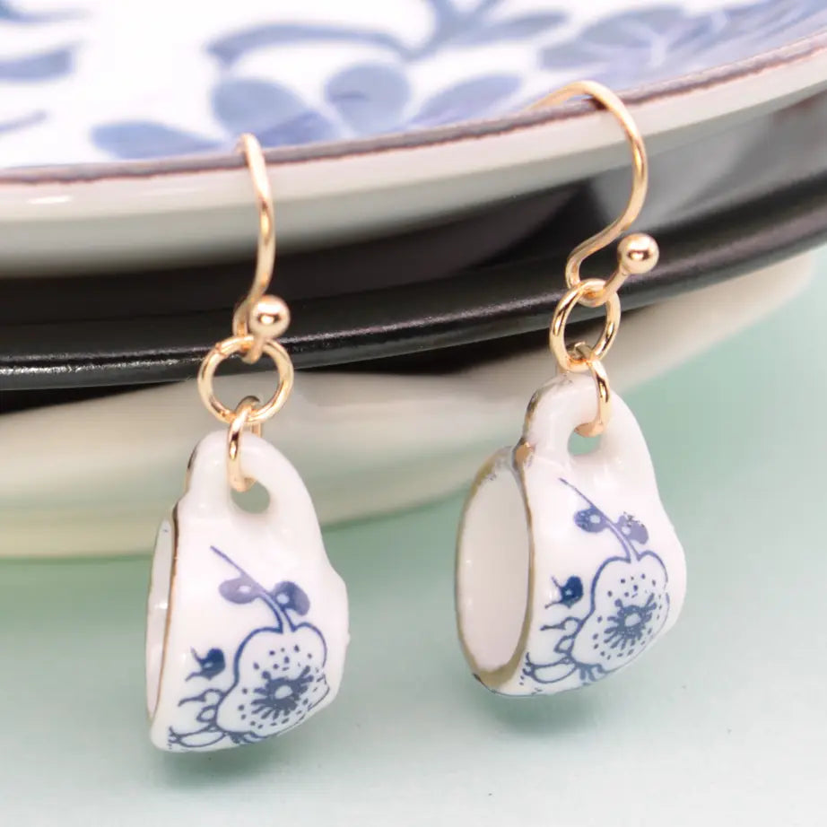 Vintage Ceramic Tea Cup Earrings