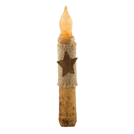 Burnt Ivory Burlap Star Boc Taper - 6" Timer