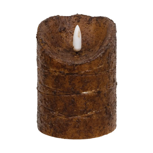Burnt Mustard Led Wrapped Flicker Flame Timer Pillar, 4"