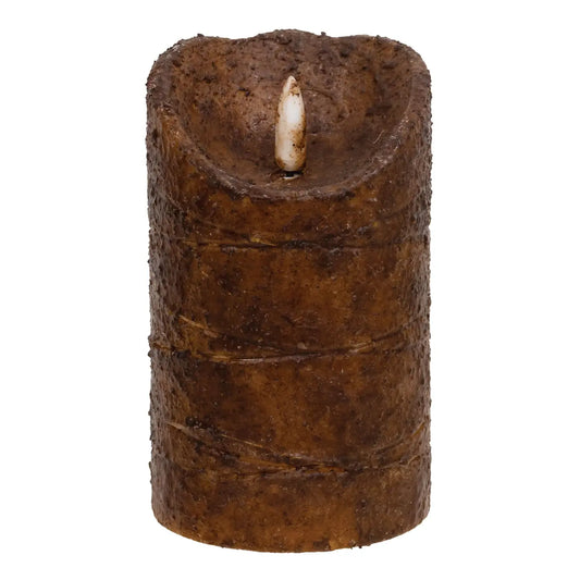 Burnt Mustard Led Wrapped Flicker Flame Timer Pillar, 5"