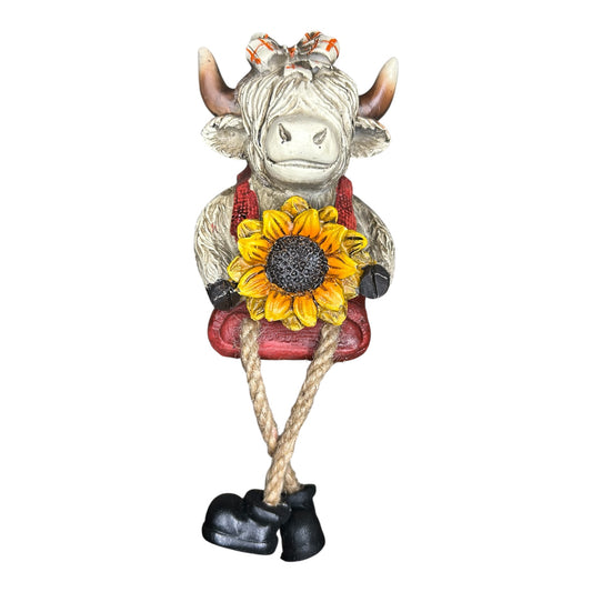 Highland Cow Shelfsitter Figurine- Girl