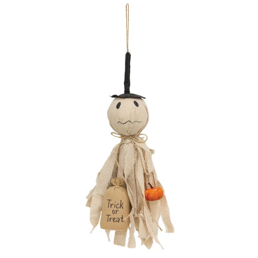 Trick or Treat Ghost Hanger W/Pumpkin