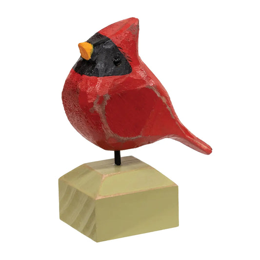 Carved Chunky Wood Male Cardinal On Base