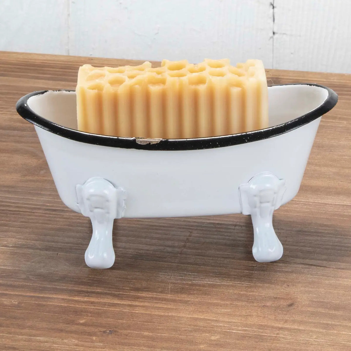 Black Distressed Rim White Enamel Bathtub Soap Dish