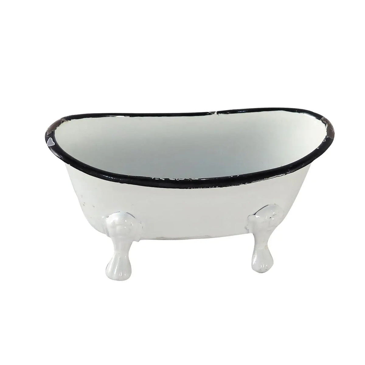 Black Distressed Rim White Enamel Bathtub Soap Dish
