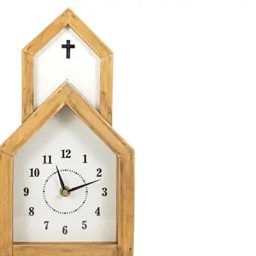 Church Tabletop Clock Wood with Steeple