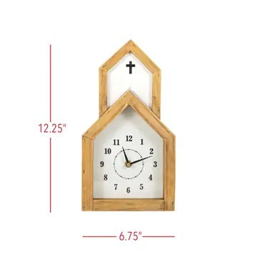 Church Tabletop Clock Wood with Steeple